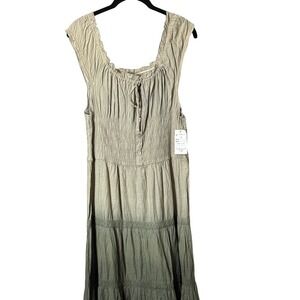 Innocente Womens Green Ombre Smocked Tiered Maxi Dress Crochet Lace Trim Sage